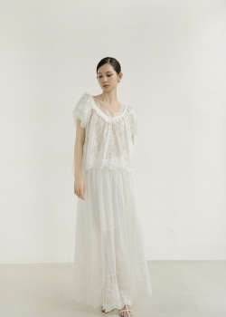 ÁO REN BABYDOLL TRẮNG TAY NGẮN CỔ BÈO